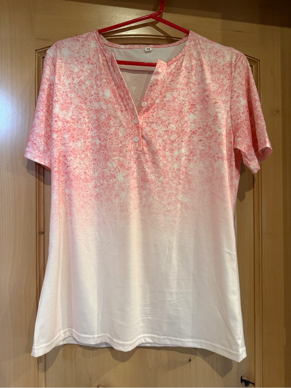 Women’s Pink Ombre Short Sleeve Henley Top